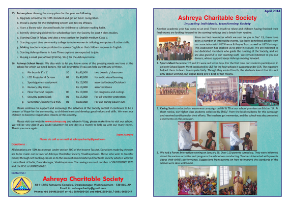 Ashreya Newsletter - April 2014